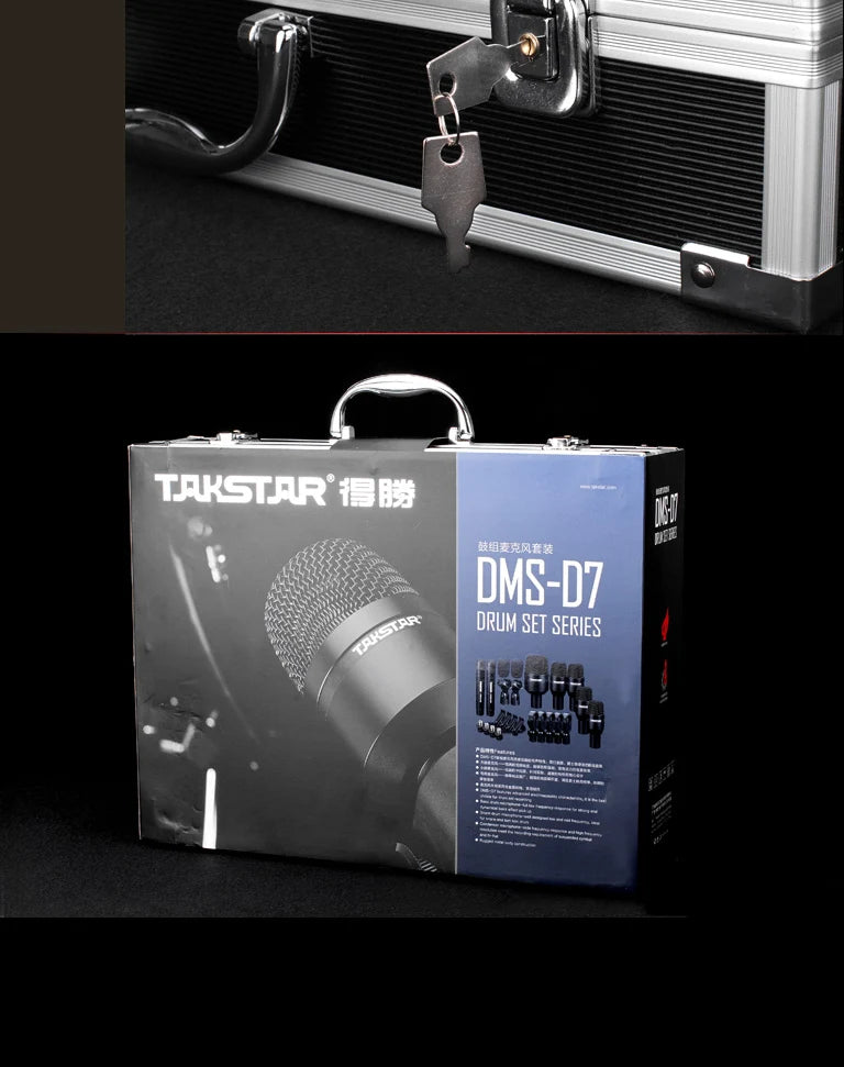 Takstar DMS-D7 Professional 7pcs Drum Kit Bass Microphone Instrument Microphone Mic For Bass Amp Tom Snare with Carrying Case