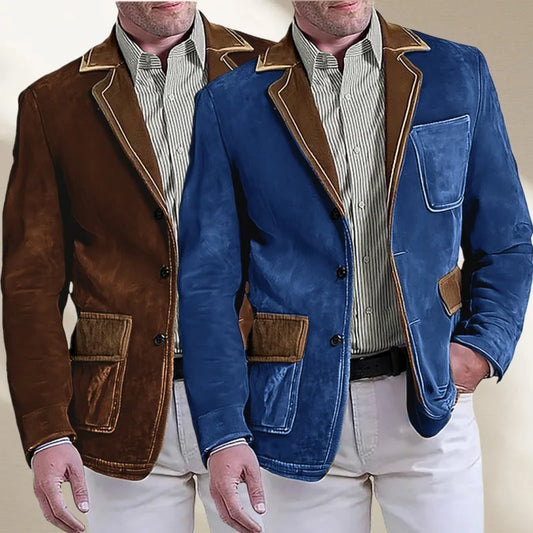 Men's Retro Suede Multi-pocket 3D Style Suit Jacket