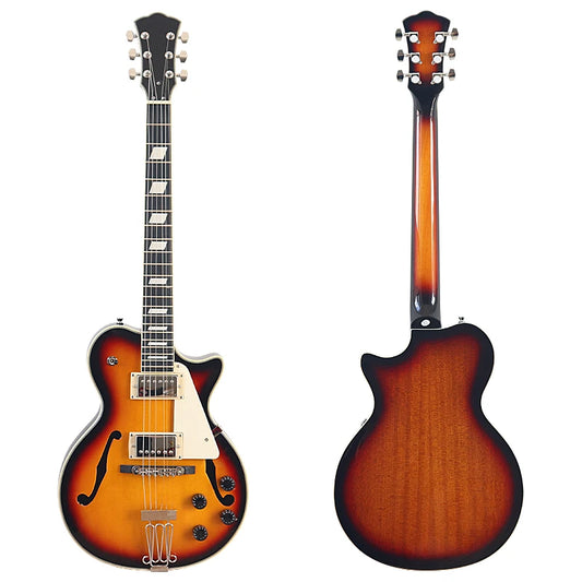 39" High Glossy Flame Maple Top F-hole Design, Classical Head, 6 Strings Electric Guitar