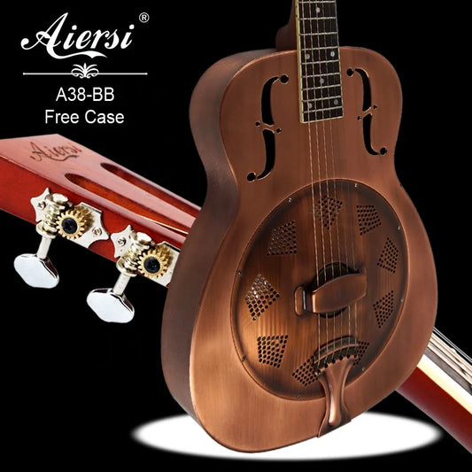 Aiersi Vintage Red Rust Bell Brass Resonator Guitar - O Style /Blues Acoustic
