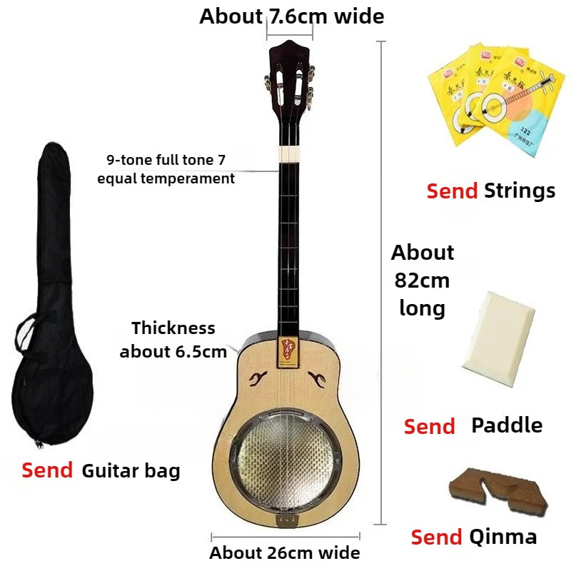 3 Strings Wood Sanxian Whole Tone Semitone - Chinese Traditional Stringed Instruments /Ethnic Plucked Playing QinQin for Beginner