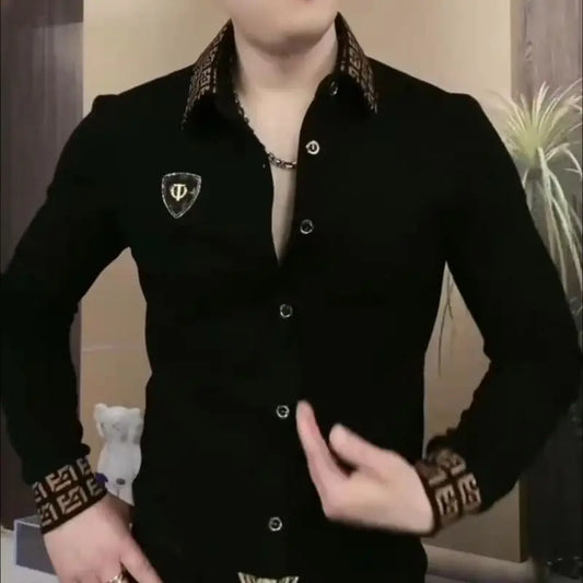 Fashionable Men's Long-sleeved Polo Shirt Fashionable Lapel Casual Trendy T-shirt