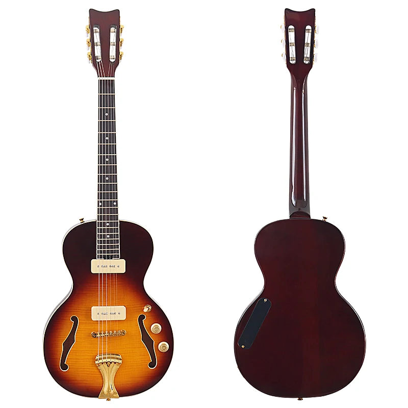 39" High Glossy Flame Maple Top F-hole Design, Classical Head, 6 Strings Electric Guitar