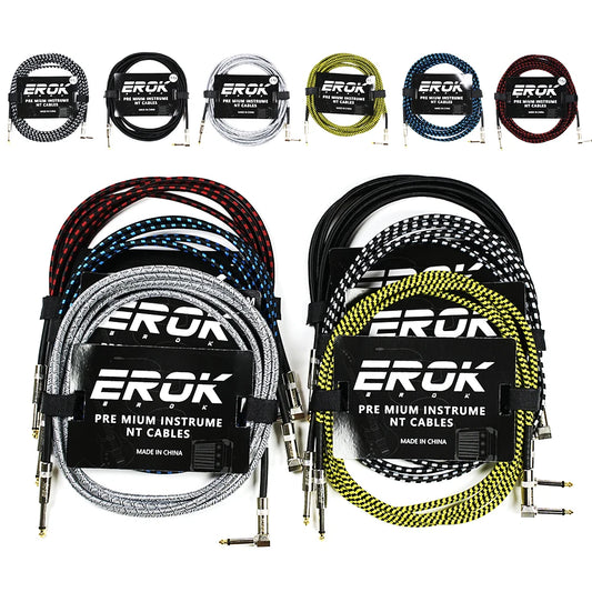 EROK 1.5/3/6/10M Universal Anti-Noise Braided Guitar Audio Cables Line 6.35mm - Male to Male | Line Pedal Guitar Bass