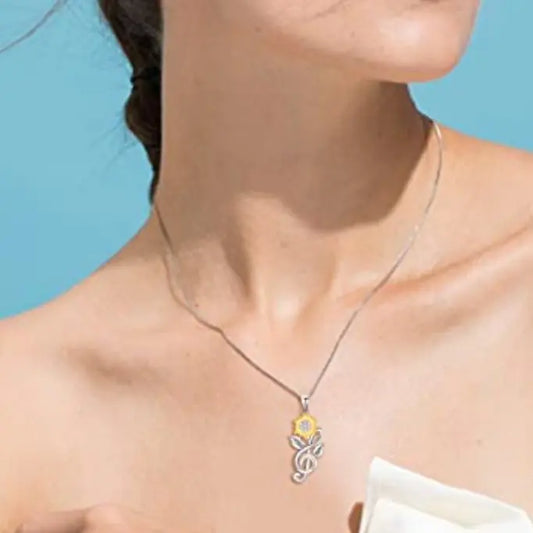 Trendy Cross-Border Music Note Sunflower Pendant Necklace