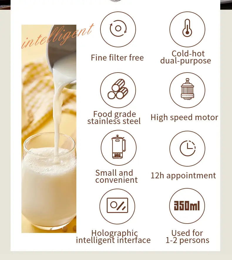 Mini Soybean Milk Maker 350ml for Oat Milk & Smoothies
