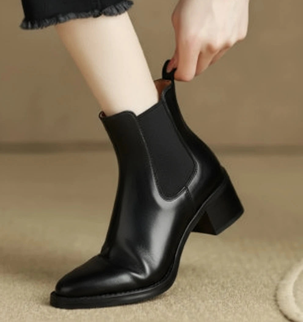 Chelsea Pointed Toe Leather Ankle Boots