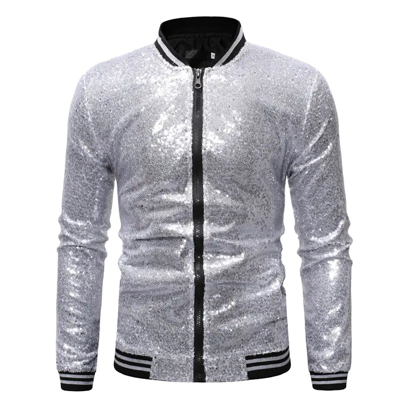 Glittery Stand Collar Baseball Jacket