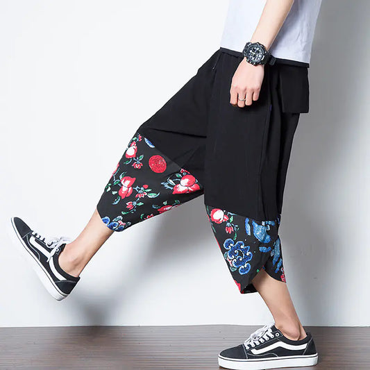 Harem Pants, Casual Pants, Cotton-Linen Embroidered Pants