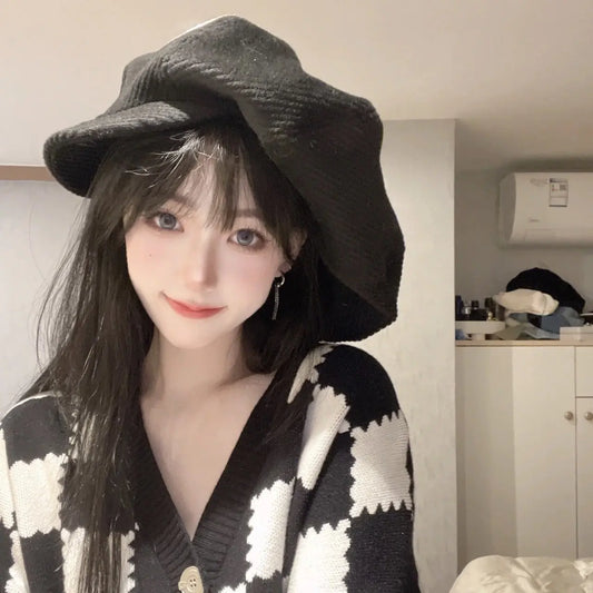 Women's Vintage Black Corduroy Beret