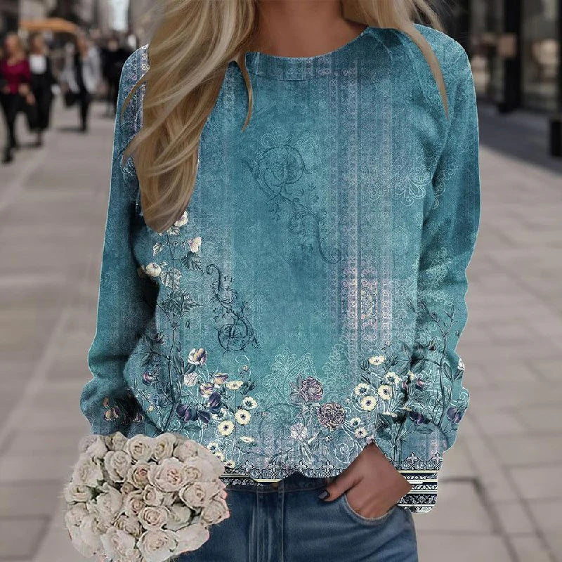 Women's Nordic Landscape Casual Round Neck Sweater