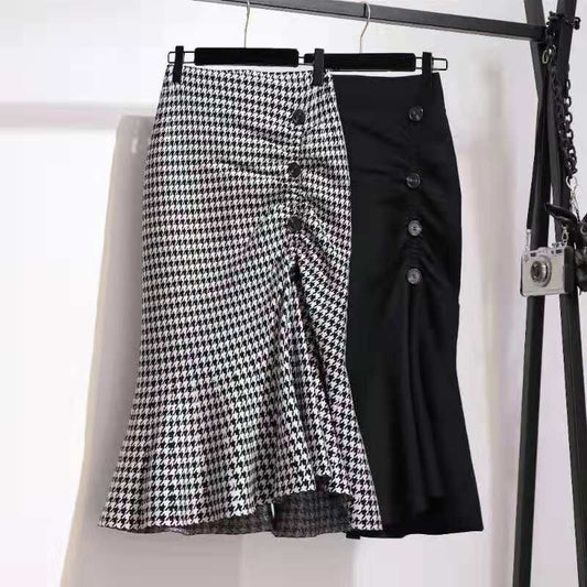 Women's Mid-length Western Style Slimming Split Tartan Skirt