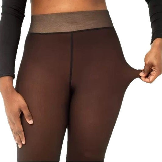 Women's One-line True See-through Leggings Fleece-lined - Warm Outer Wear Pantyhose