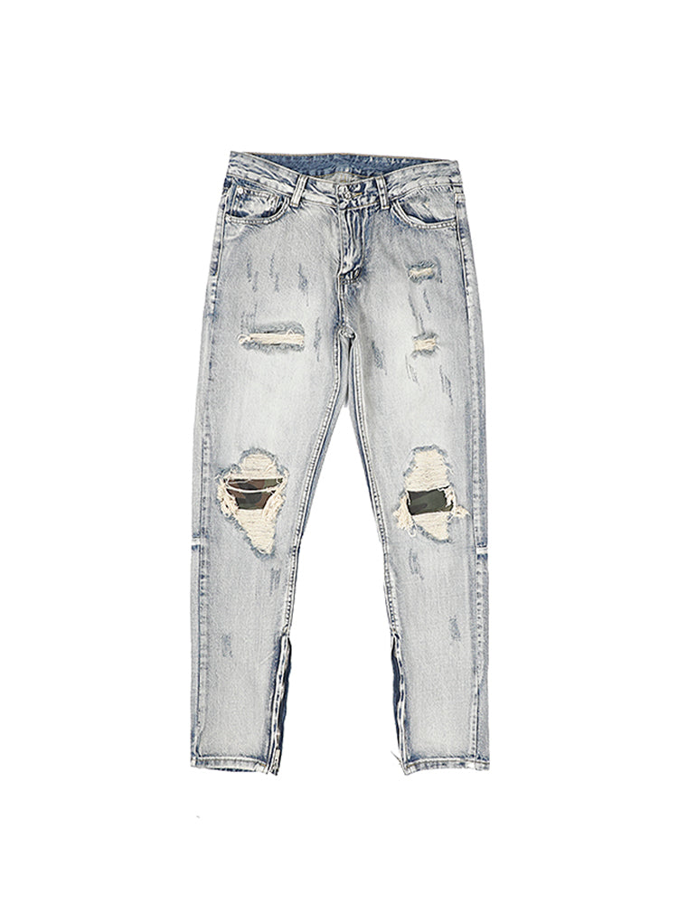 Distressed Camouflage Patch Wash Jeans