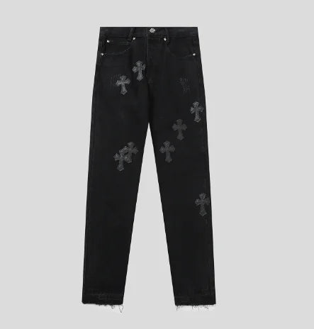Retro Cross Rhinestone Black Jeans