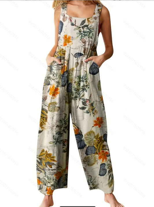 Women's Bohemian Style Suspender Button Jumpsuit