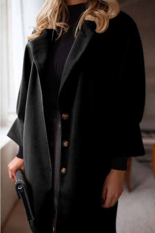 Women's Woolen Coat with Three-Quarter Sleeves