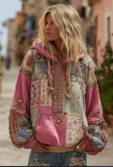 Vintage Versatile Lace-up Hooded Sweatshirt