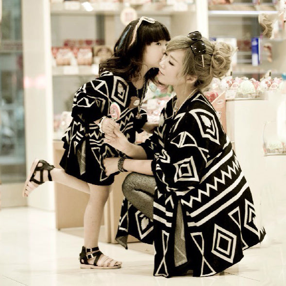 Kids' Geometric Knit Cardigan and Abstract Shawl