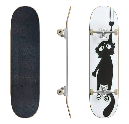 EFTOWEL Black Cat Skateboard - Classic Concave Deck for All Skill Levels