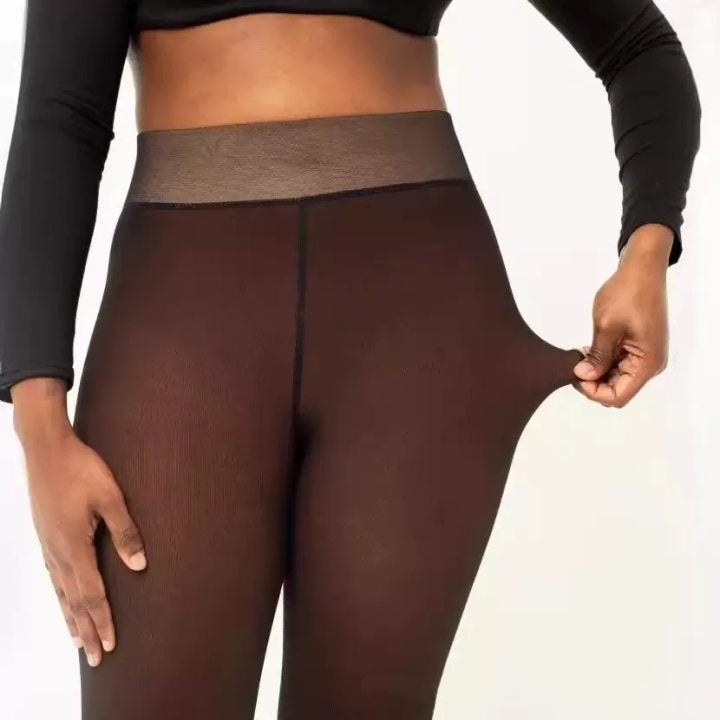 Women's One-line True See-through Leggings Fleece-lined - Warm Outer Wear Pantyhose
