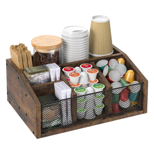 Rustic Wooden Coffee Station Organizer