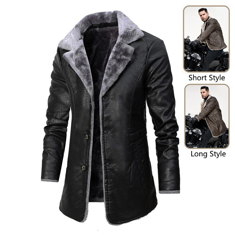 Men's Plush Lapel Leather Fleece Coat