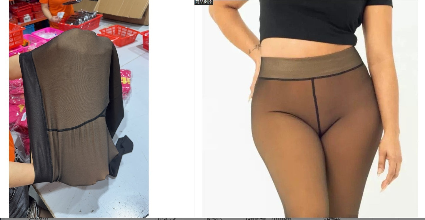 Women's One-line True See-through Leggings Fleece-lined - Warm Outer Wear Pantyhose
