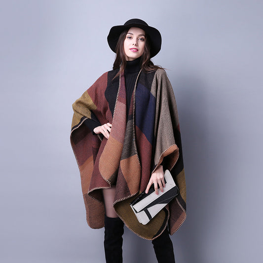 Plaid Scarf Shawl for Women - Thick Ethnic Cape
