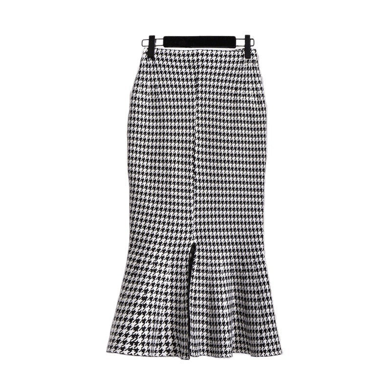 Women's Mid-length Western Style Slimming Split  Tartan Skirt