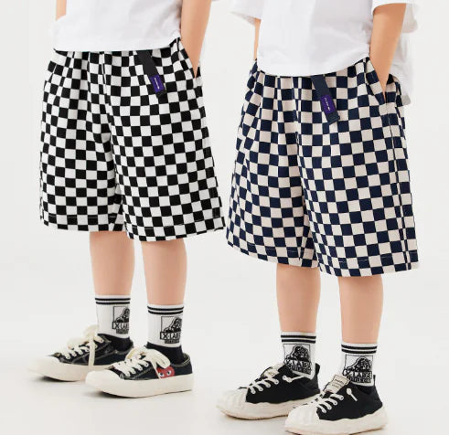 Kid's Black and White Checkerboard Casual Shorts