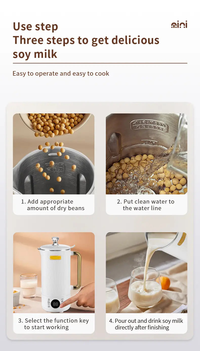 Mini Soybean Milk Maker 350ml for Oat Milk & Smoothies