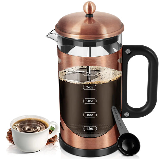 34 Ounce Copper Stainless Steel Coffee French Press with 4-Level Filter System