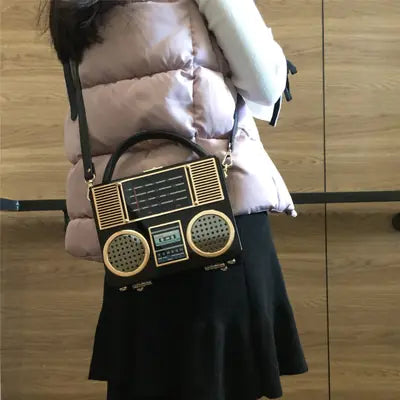 Vintage Radio Tape Recorder Handbag for Women