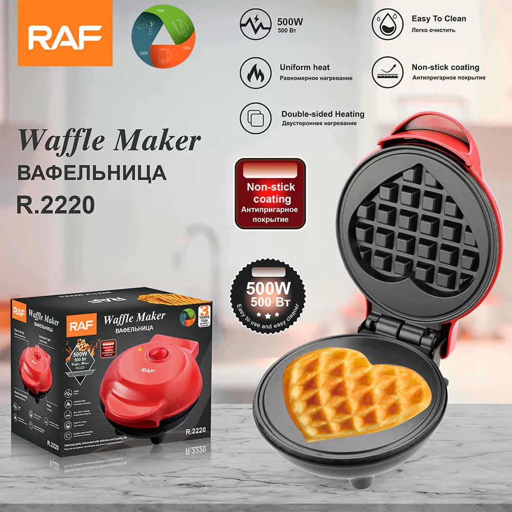 RAF Mini Double-Sided Heart Breakfast Maker and Waffle Machine