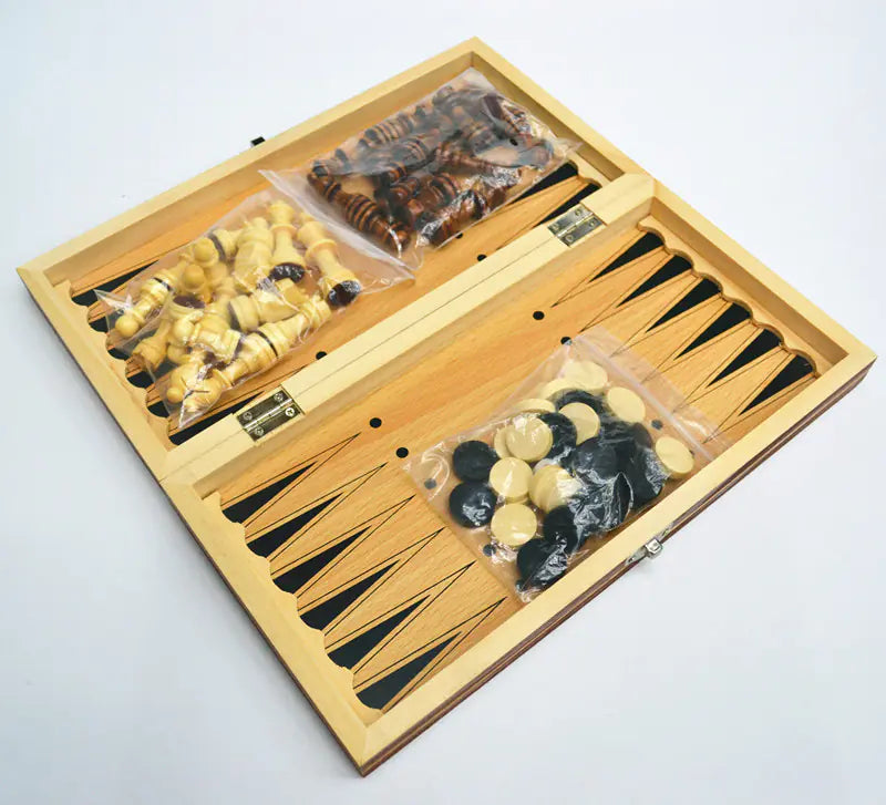 3-in-1 Foldable Chess Backgammon Checkers Set