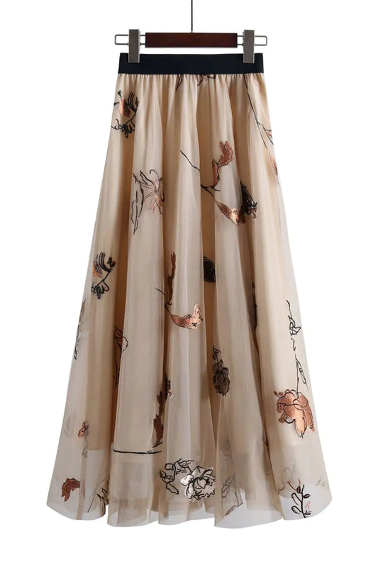 Retro Mesh Embroidered Women's Swing Dress