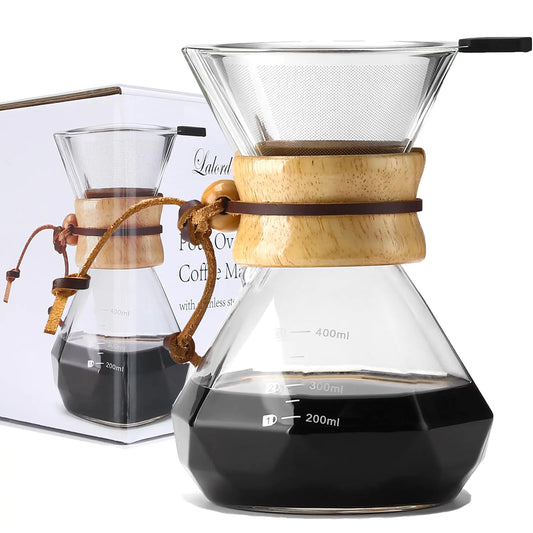 BrewPure 20 oz Glass Pour Over Coffee Set with Steel Filter
