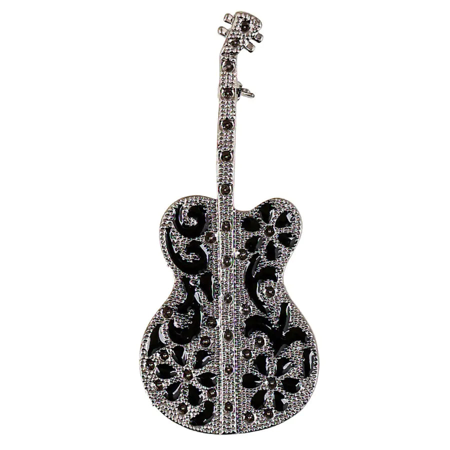 Vintage Black Guitar Violin Brooch Pin Accessory