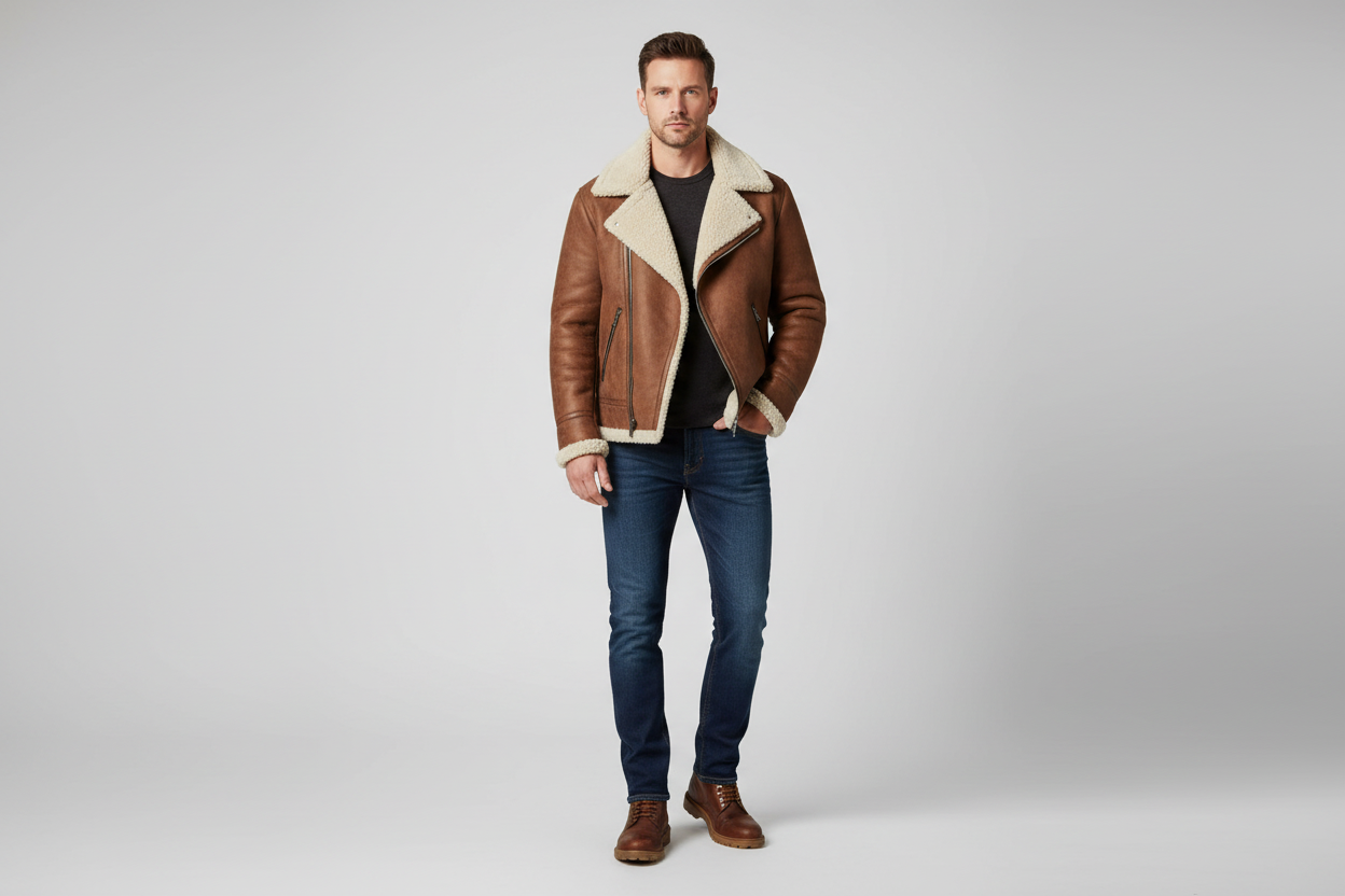 Men's Winter Leather Jacket - Casual Zip-Up Coat (One Piece)