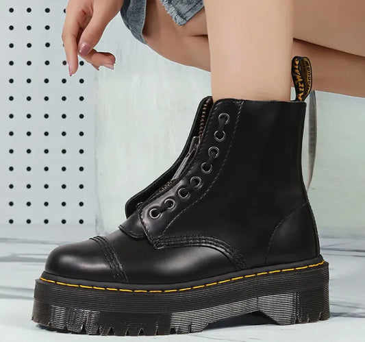 Ladies' Black Leather Martin Boots