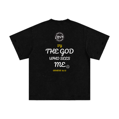 "Genesis 16:13" Heavyweight Snow Washed Hand-Frayed T-Shirt