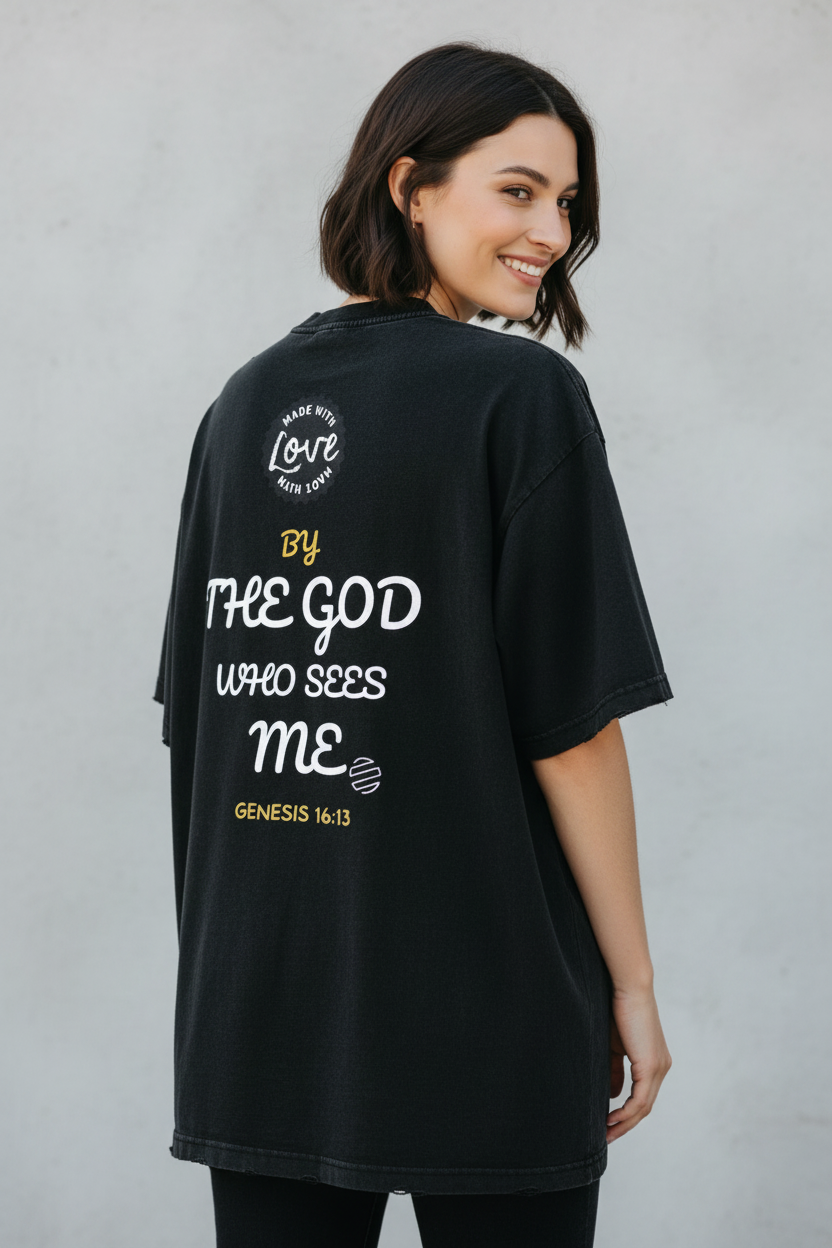 "Genesis 16:13" Heavyweight Snow Washed Hand-Frayed T-Shirt