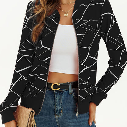 Women's Elegant Patterned Zip Up Bomber Jacket