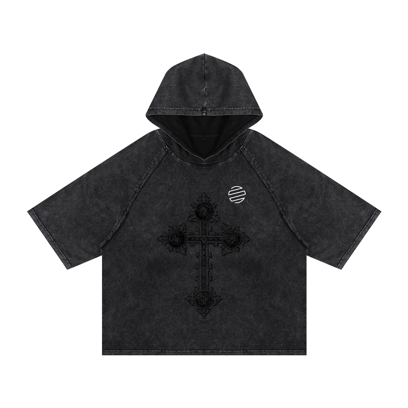 Cross Snow Washed Hooded Boxy T-Shirt