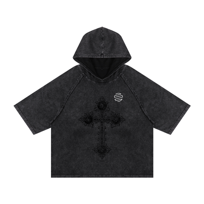 Cross Snow Washed Hooded Boxy T-Shirt