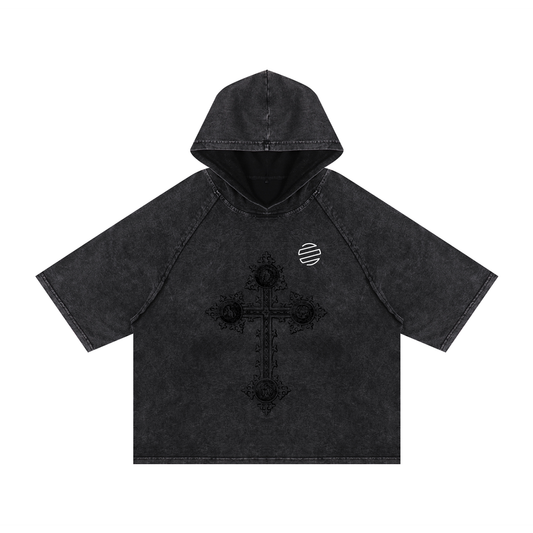 Cross Snow Washed Hooded Boxy T-Shirt