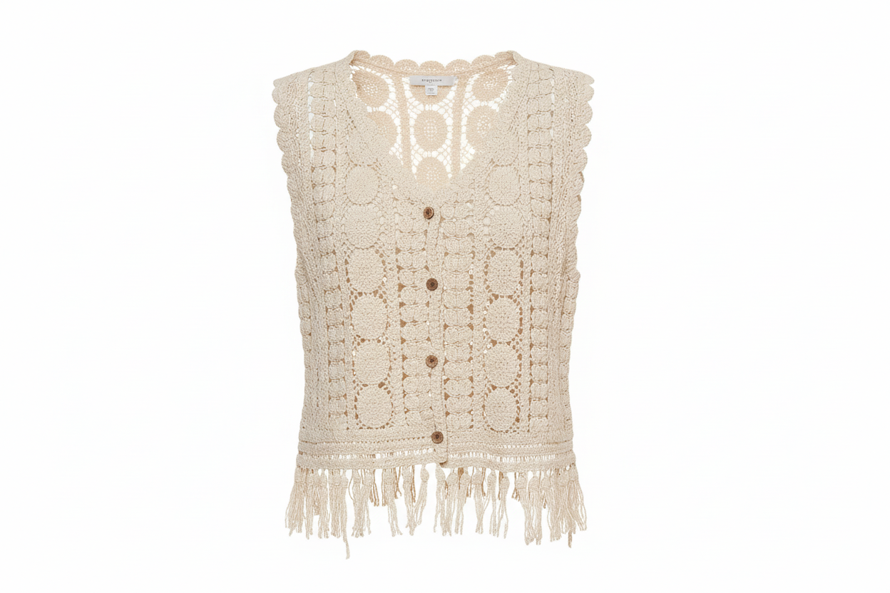 ADORA Fringe Hem Crochet Vest Cardigan