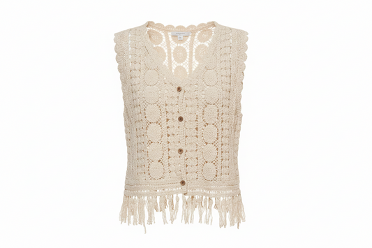 ADORA Fringe Hem Crochet Vest Cardigan