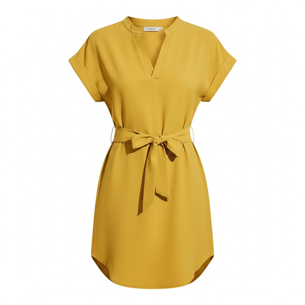 V-neck Short Sleeve Dress With Belt Summer